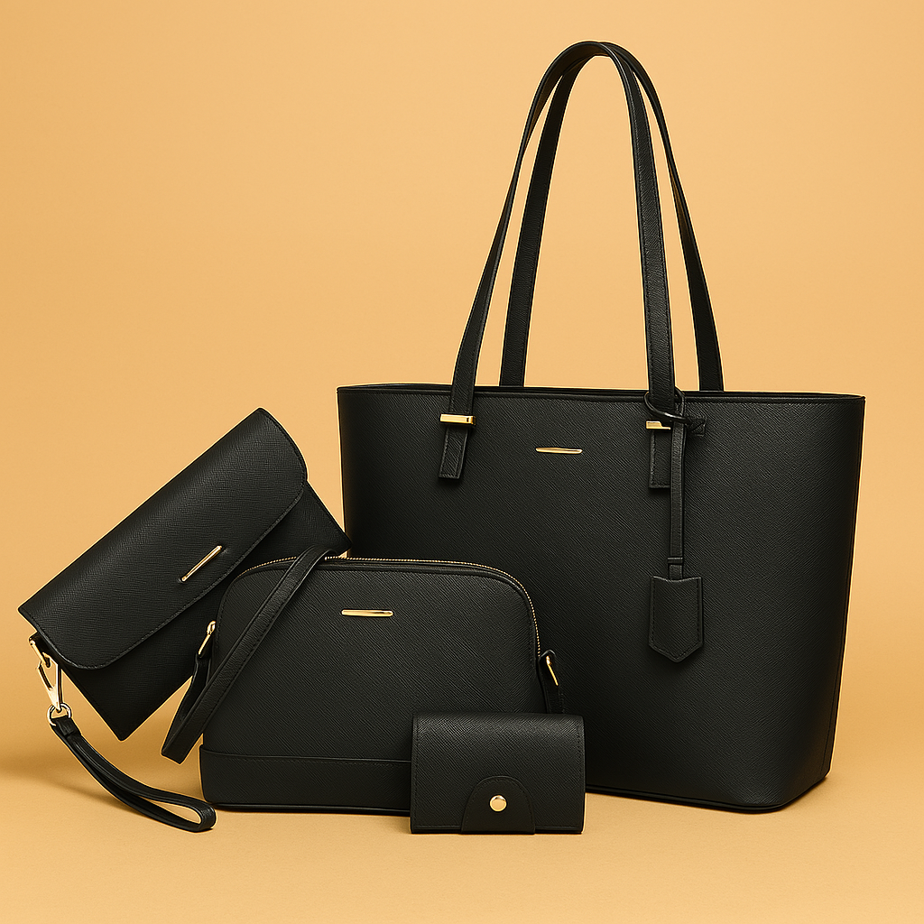 3-teilige Lederhandtasche & Umhängetasche Set
