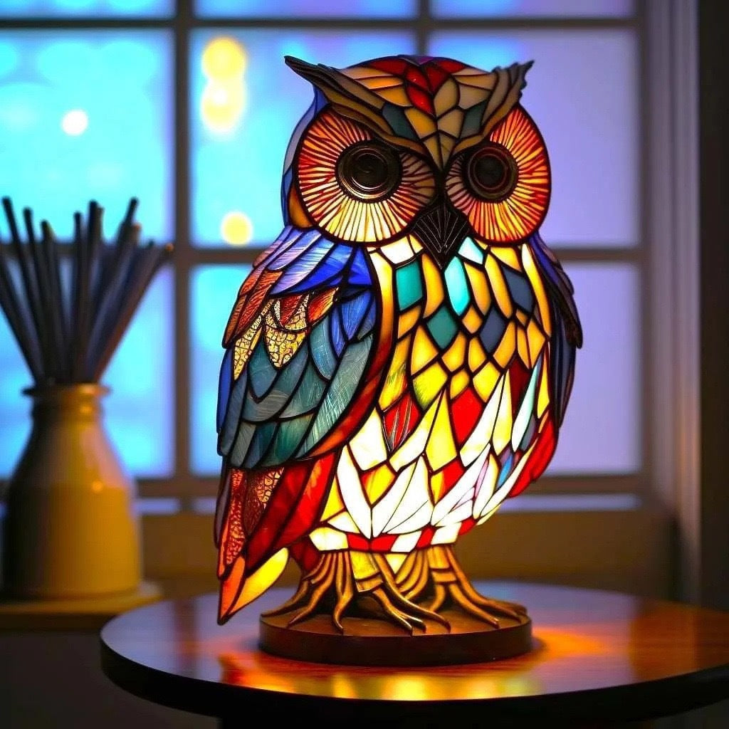 Loulou – Magische Eulenlampe aus farbigem Glas