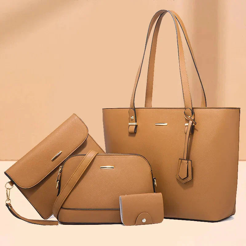 3-teilige Lederhandtasche & Umhängetasche Set