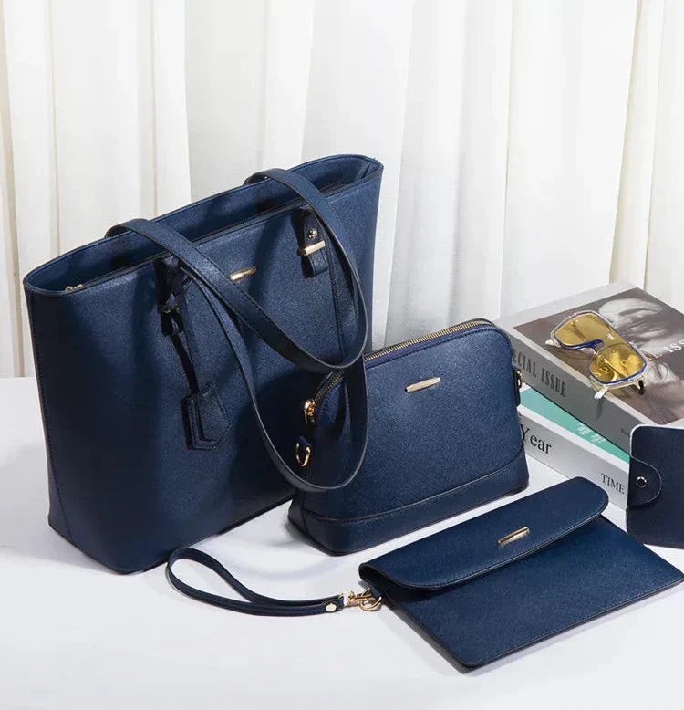 3-teilige Lederhandtasche & Umhängetasche Set